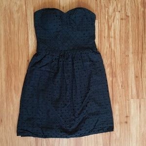 Black Strapless Eyelet Dress